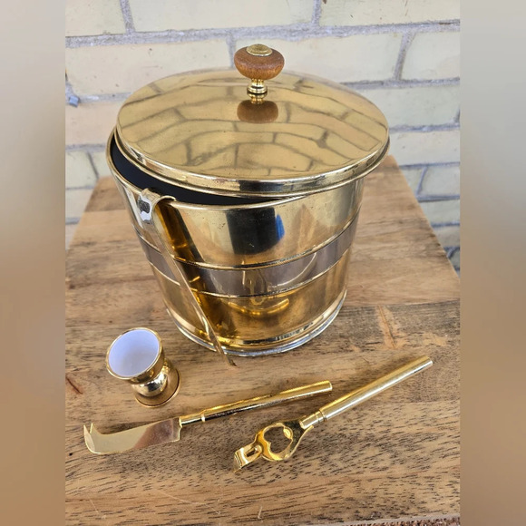Vintage Brass Ice Bucket & Barware - Picture 2 of 11